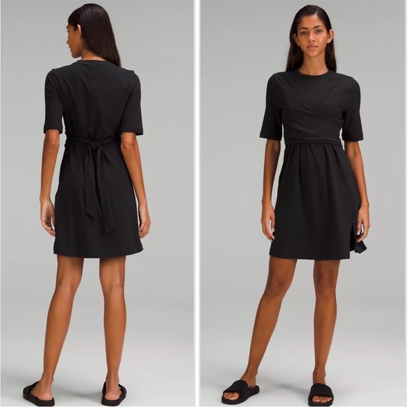 Lululemon Cotton Wrap-Front‎ T-Shirt Dress Black 6 - Picture 1 of 12